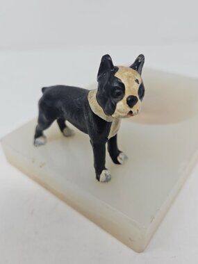 Antique Art Deco Onyx Catch All Trinket Dish Tray Cold Paint Boston Bull Terrier